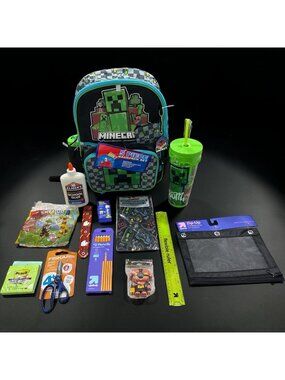 Minecraft 5-Piece Backpack Set W/ Lunch Bag Water Bottle Pencil Case School Supp